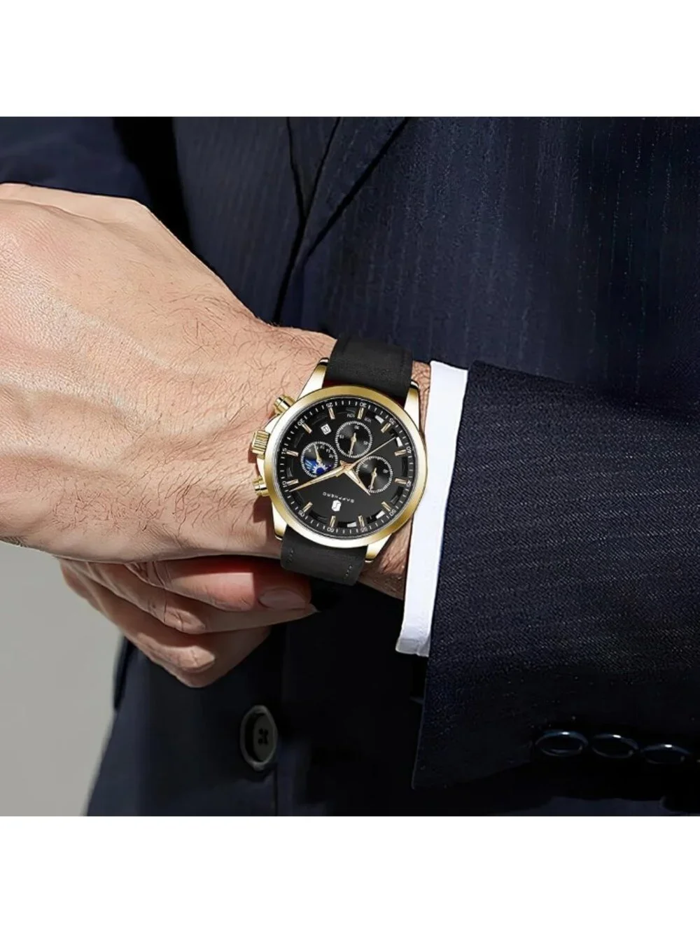 Stylish Men's Waterproof Chronograph Watch - Luminous Date, Elegant Leather Gift